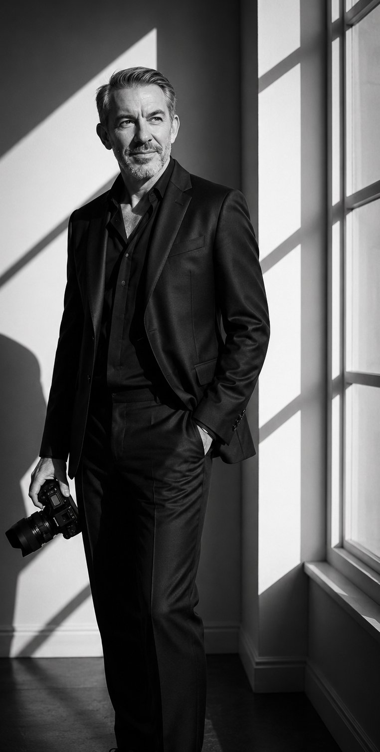 Ron Clark, writer and photographer, holding a DSLR camera